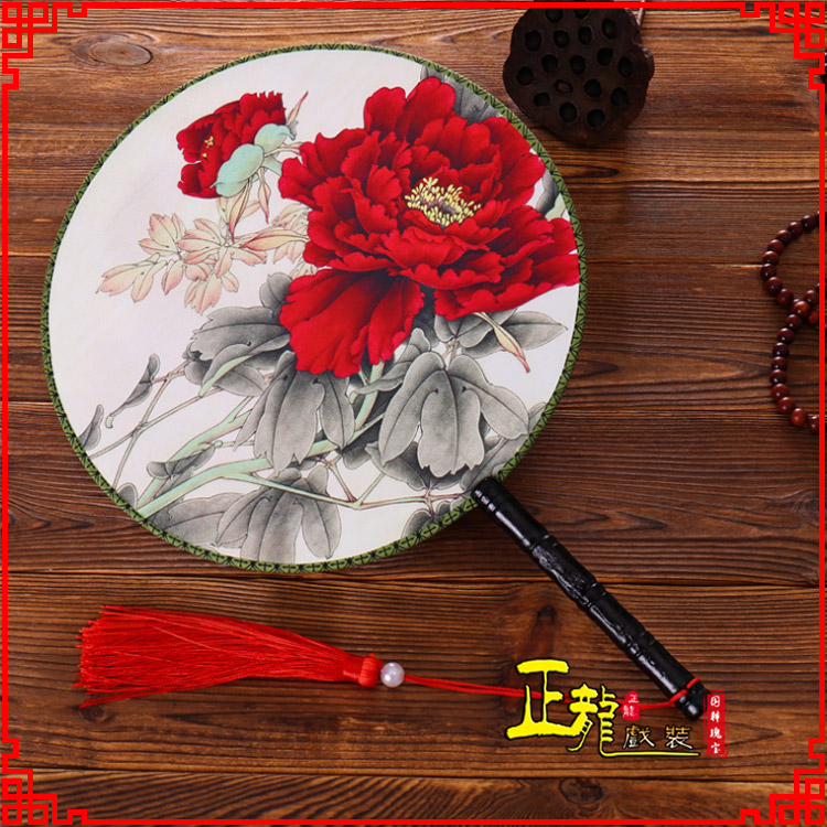 香格里拉古典中国风团扇空白扇跳舞蹈扇 真丝宫扇