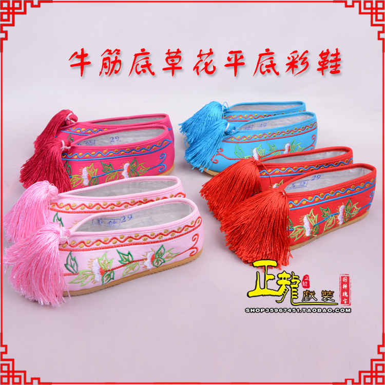 香格里拉京剧越剧戏曲花旦彩鞋 牛筋底草花平底彩鞋